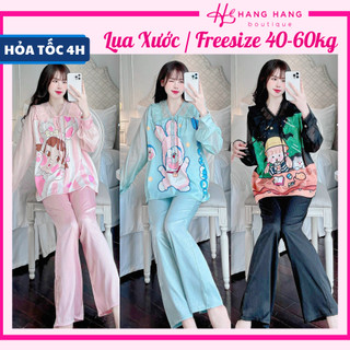 Đồ ngủ nữ 40-60kg, pijama dài tay voan cổ tim bèo lụa xước mềm mát 60DD18, đồ bộ nữ đồ mặc nhà tiểu thư dễ thương
