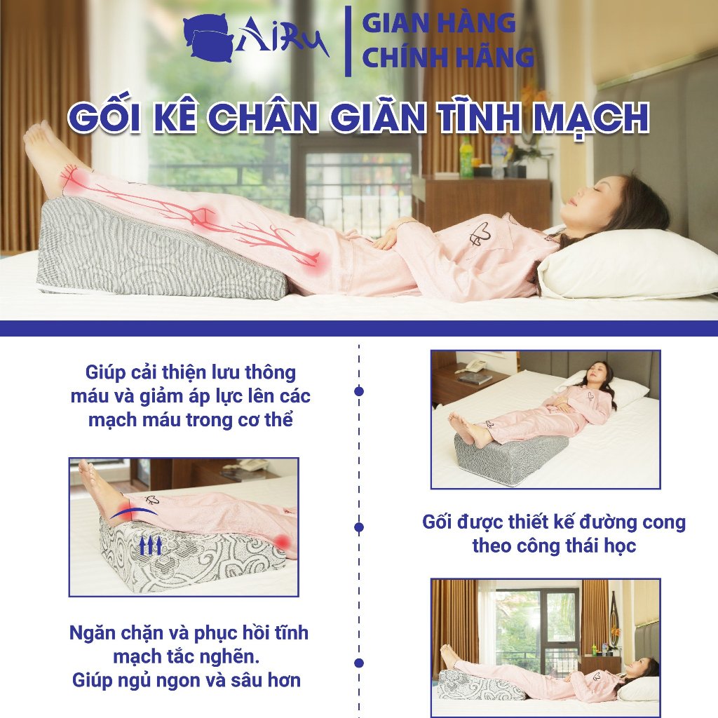 Gối kê chân hỗ trợ điều trị suy giãn tĩnh mạch Chính hãng AIRU giảm tê buốt, tê bì chân
