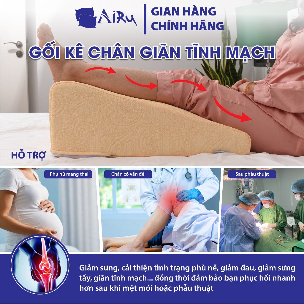 Gối kê chân hỗ trợ điều trị suy giãn tĩnh mạch Chính hãng AIRU giảm tê buốt, tê bì chân