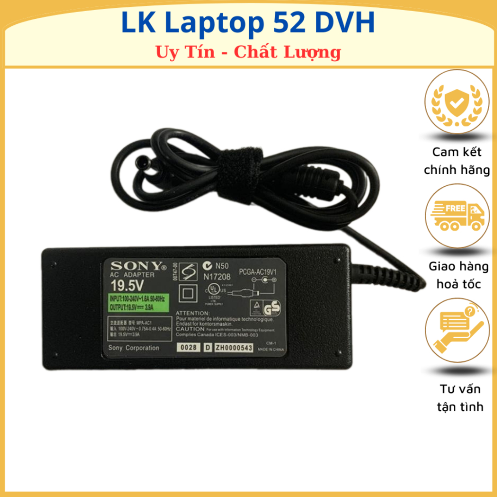 Sạc Laptop Sony Zin 19.5V - 4.7A Chân 6.5x4.4mm Dùng Cho VAIO VGP-AC19V20 VGP-AC19V19 VGP-AC19V34 VGP-AC19V27 hàng new