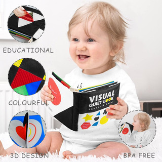 Sách vải đen trắng màu sắc tương phản kèm đồ chơi tương tác cho bé - Visual Quiet Book - Beiens