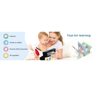 Sách vải đen trắng màu sắc tương phản kèm đồ chơi tương tác cho bé - Visual Quiet Book - Beiens