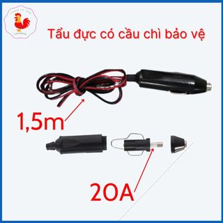 Đầu tẩu đực ô tô 12V 24V có cầu chì dùng cho bơm lốp ô tô 20A