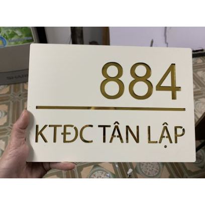BIỂN, bảng số nhà Alcorest trắng sữa, bảng âm, nổi vàng gương sang trọng