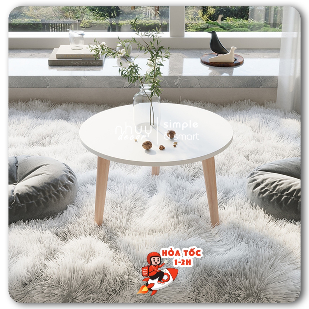 Bàn trà sofa tròn ngồi bệt mini 40cm phong cách vintage dùng làm bàn decor phòng ngủ siêu xinh