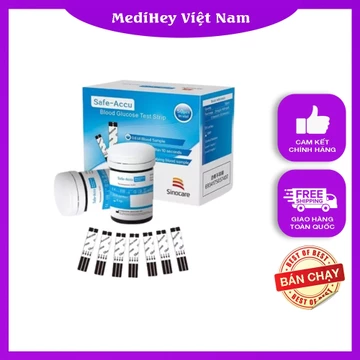 Que Thử Tiểu Đường, Que Thử Đường Huyết Safe - Accu SINOCARE Hộp 50 Que + 50 Kim