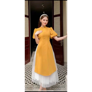 áo cách tân tay bồng kết hợp chân váy trắng