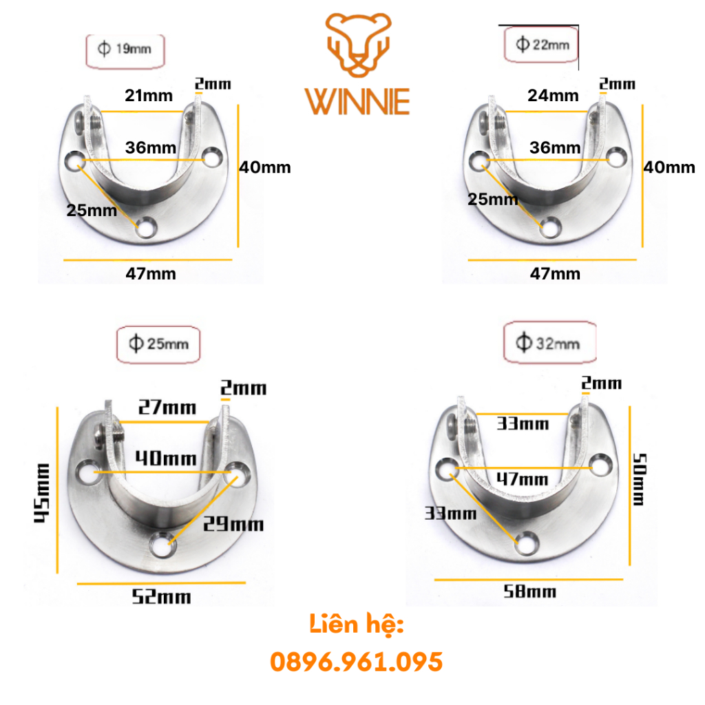 Giá đỡ thanh treo áo quần ,rèm bằng inox 201 - Bát đỡ thanh treo tủ áo ...