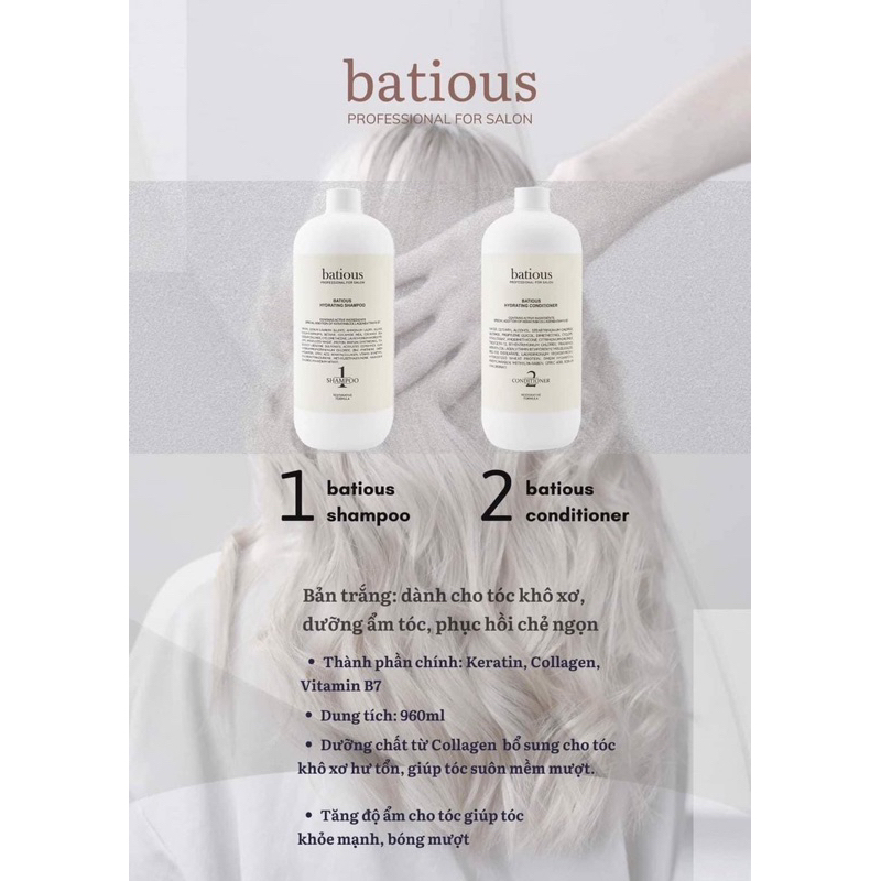 Cặp Dầu gội Dầu xả BATIOUS Extra Volume hydrating repair nourising hạn 2028 Phục Hồi Tóc Hư Tổn đa tầng IS446