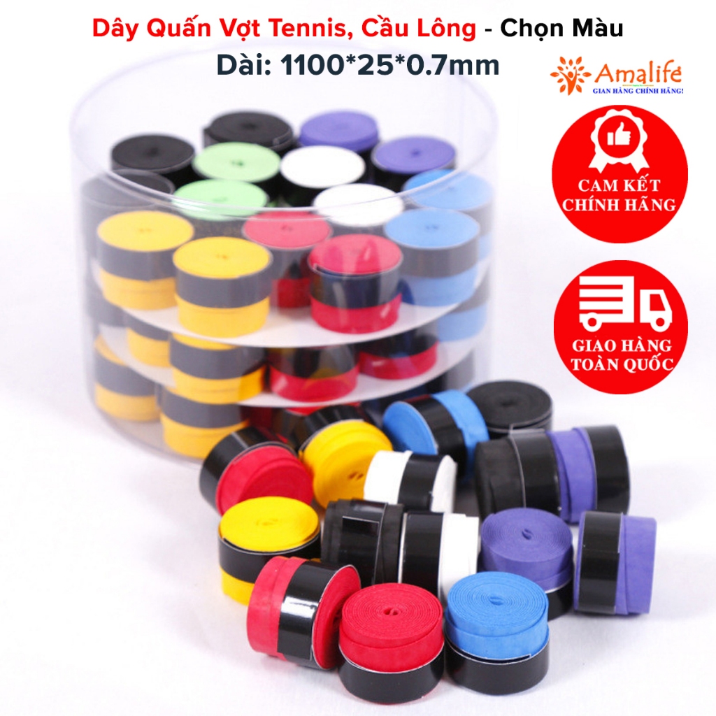 Ảnh Quấn Cán Vợt Cầu Lông, Dây Quấn Cán Vợt Tennis PU Cao Cấp Thoáng Khí Êm Tay Size 1100*25*0.7mm Chính Hãng Amalife -1 cái 1