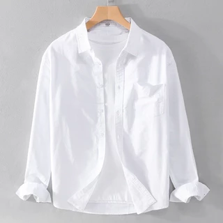 Áo sơmi đũi nam dài tay cổ bẻ full cúc có túi ngực