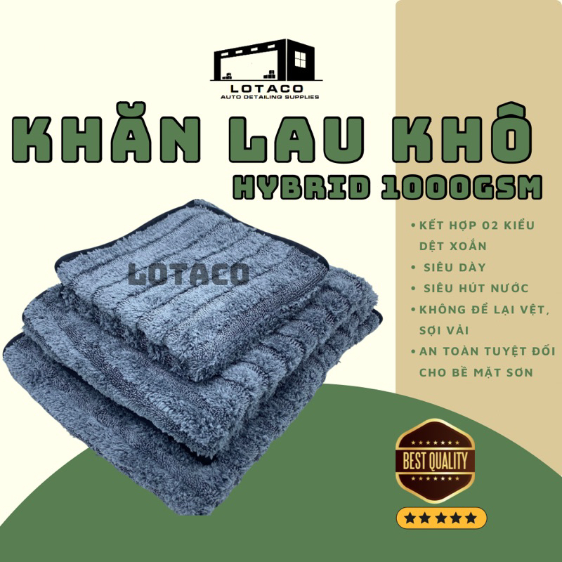 Khăn lau khô ô tô cao cấp HYBRID ( kết hợp 02 kiểu dệt vải) 840,1000 GSM size lớn LOTACO | BigBuy360 - bigbuy360.vn