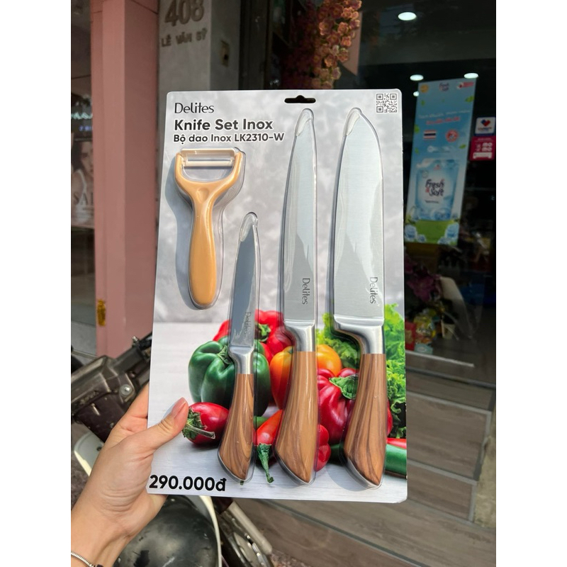 Bộ dao cán Inox Delites LK2310-W nâu | Shopee Việt Nam