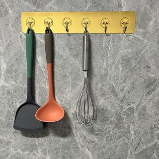 Móc dán tường trắng liền mạch siêu dính, Thanh treo đồ dán tường nhựa dẻo trắng 6 móc