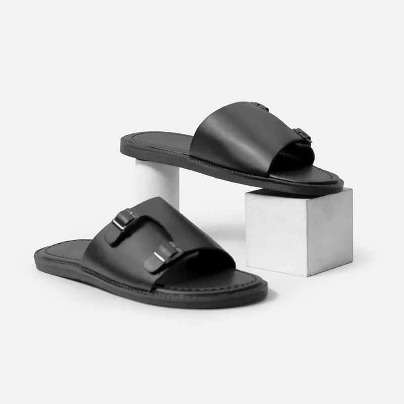 Ảnh Dép nam da bò G2 Hades dáng sandal quai ngang, Dép da double monk strap công sở thời trang lịch sự 1