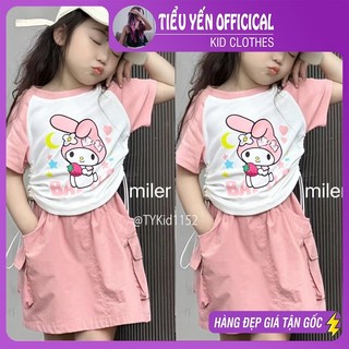 Quần áo trẻ em, Quần áo hè bé gái, áo thun thỏ hồng kem chân váy túi hộp cho bé từ 9-20kg S1152 | Tiểu Yến KID
