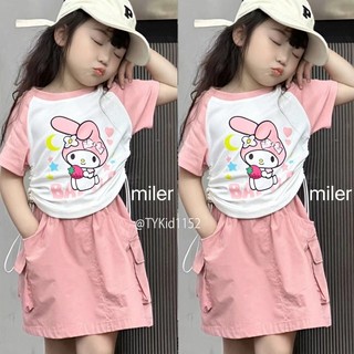 Quần áo trẻ em, Quần áo hè bé gái, áo thun thỏ hồng kem chân váy túi hộp cho bé từ 9-20kg S1152 | Tiểu Yến KID