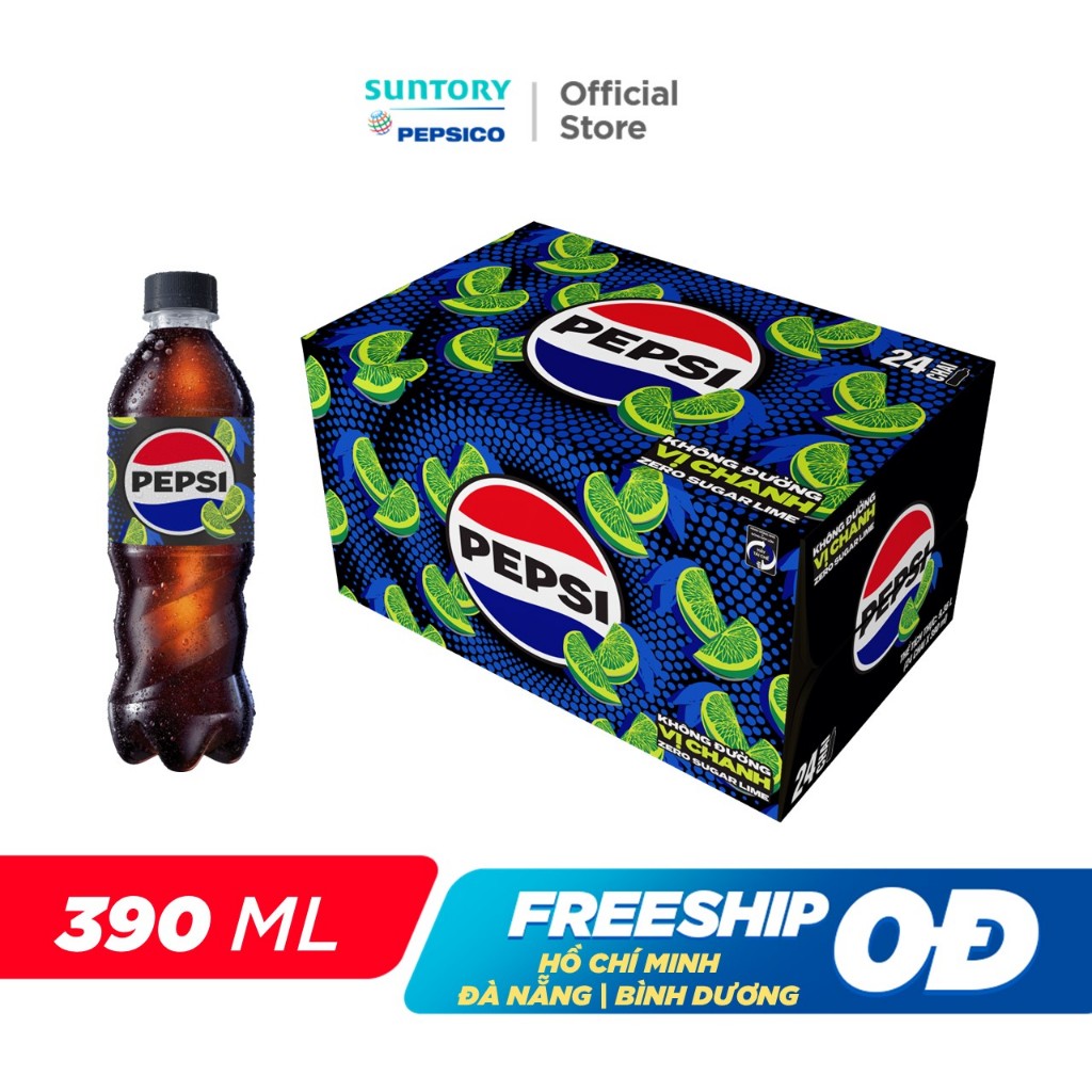 Thùng 24 Chai Nước Ngọt Có Gaz Pepsi Vị Chanh Không Calo (390ml /chai ...