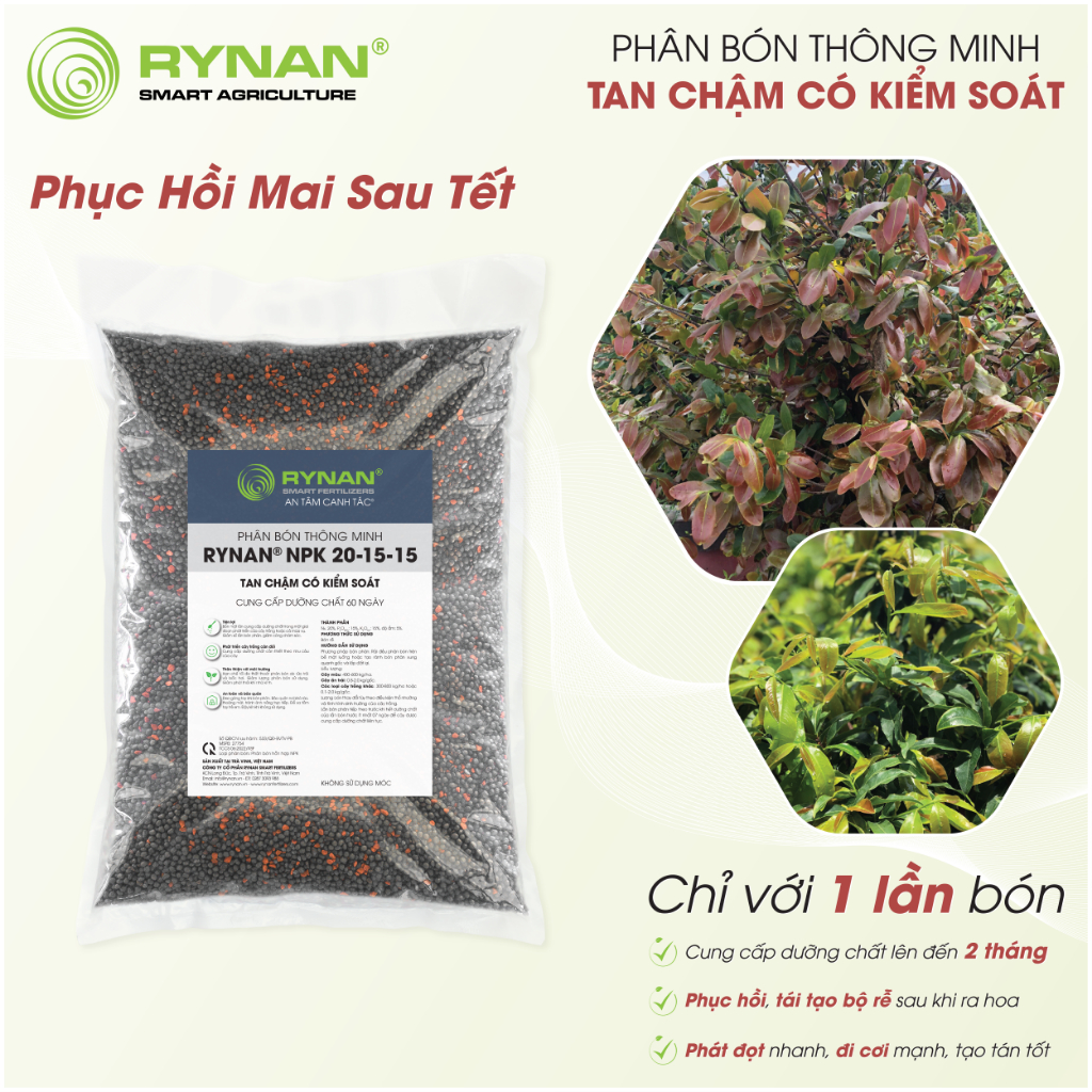 Phân Bón Tan Chậm Cho Mai Vàng RYNAN® NPK 20-15-15 - Sử Dụng Giai Đoạn ...