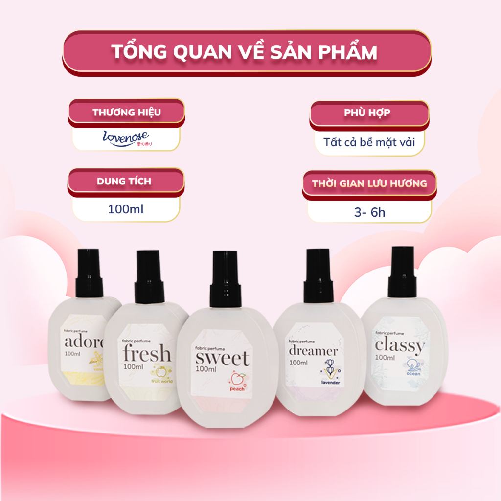 Ảnh Xịt thơm quần áo Lovenose 100ml chiết xuất tinh dầu thiên nhiên thơm mát khử mùi hôi, chai xịt thơm tủ quần áo 3