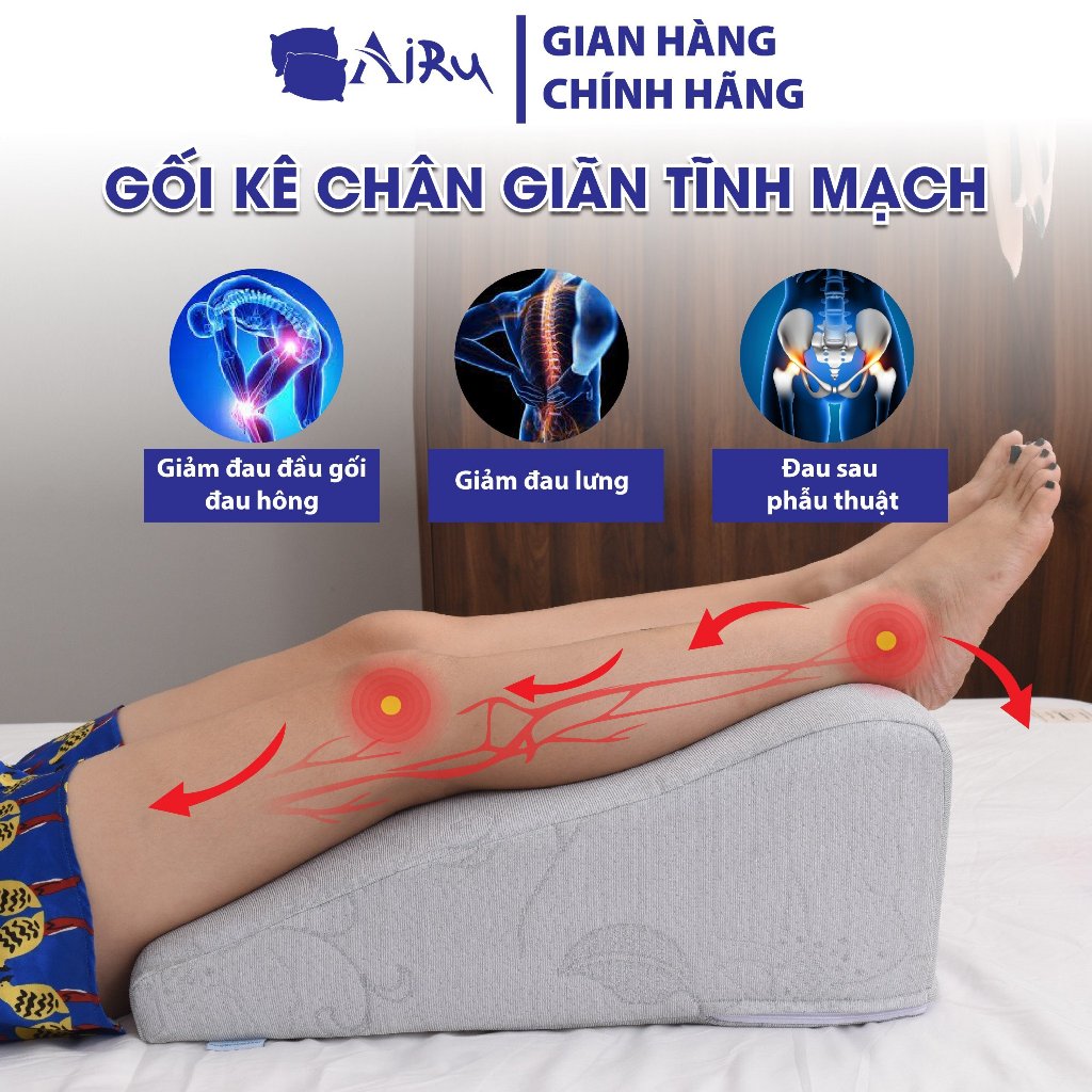 Gối kê chân hỗ trợ điều trị suy giãn tĩnh mạch AIRU Cao 22cm giúp giảm tê bì chân, chuột rút