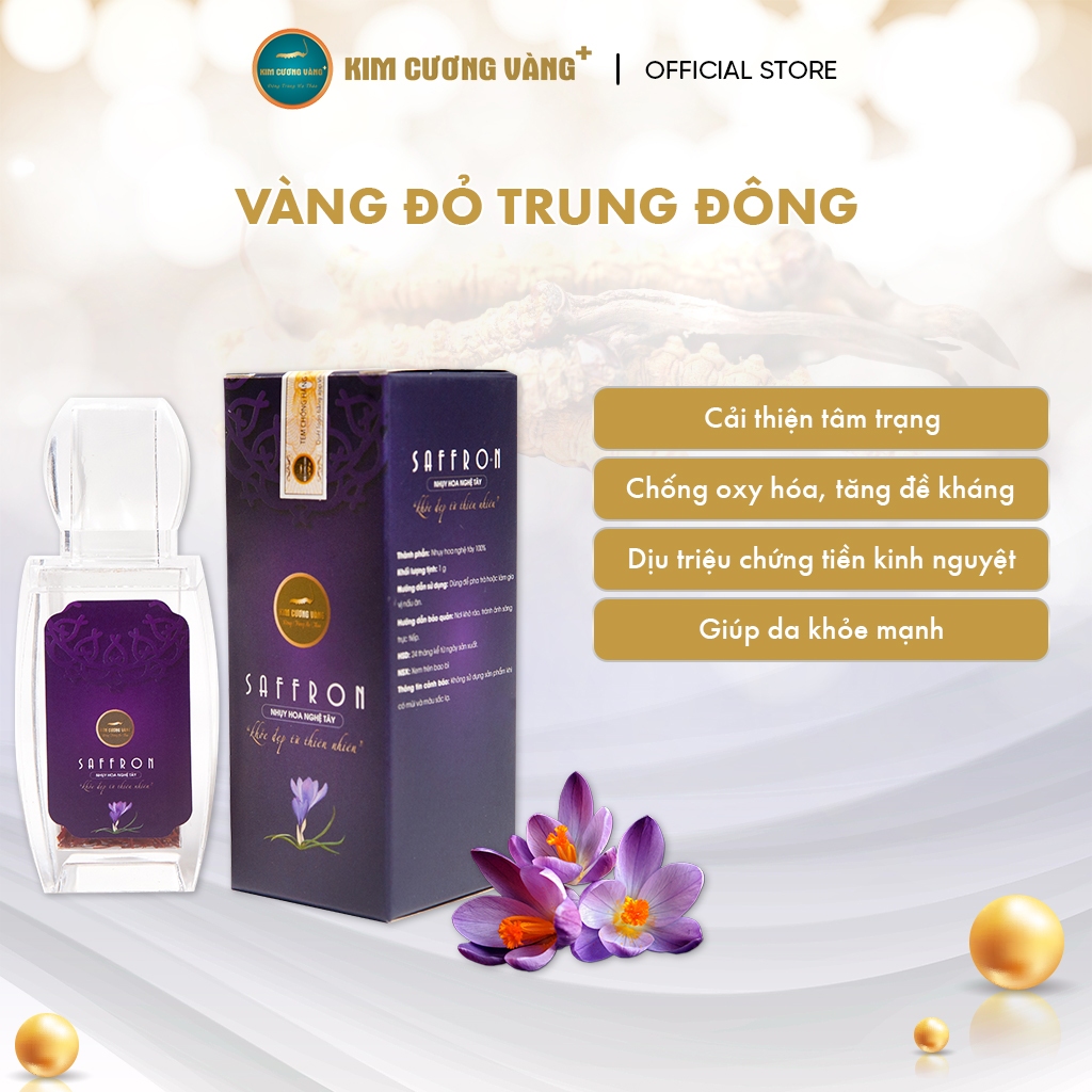 Ảnh Nhụy Hoa Nghệ Tây Saffron Kim Cương Vàng - Dưỡng Da,Cải Thiện Tâm Trạng, Giảm Mệt Mỏi (1Gr/Hộp) 2