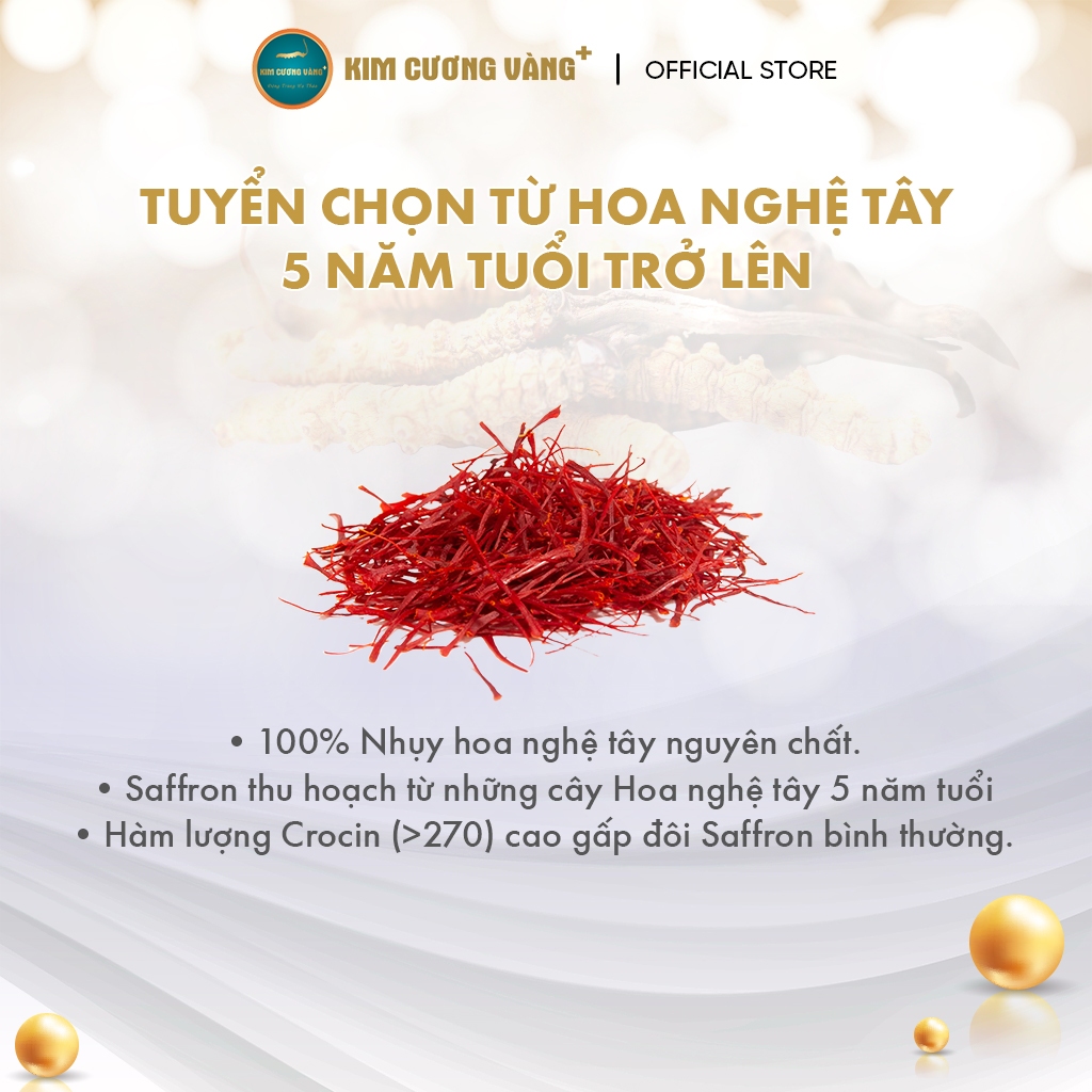Ảnh Nhụy Hoa Nghệ Tây Saffron Kim Cương Vàng - Dưỡng Da,Cải Thiện Tâm Trạng, Giảm Mệt Mỏi (1Gr/Hộp) 4