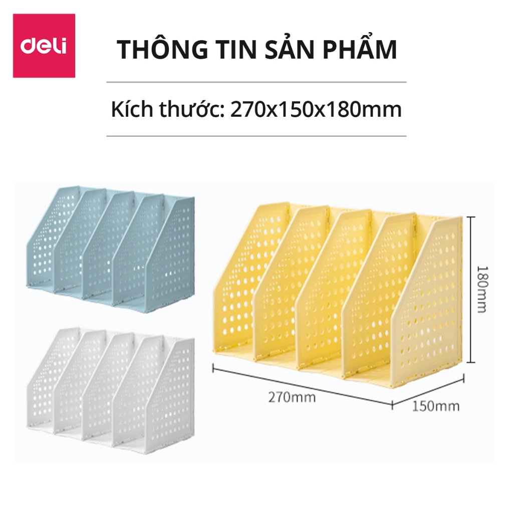 Giá Khay Kệ Đựng Tài Liệu Deli 4 Ngăn, Kệ Hồ Sơ Văn Phòng, Giá Sách Vở Tiện Lợi Màu Pastel Dễ Thương Có Thể Thu Gọn
