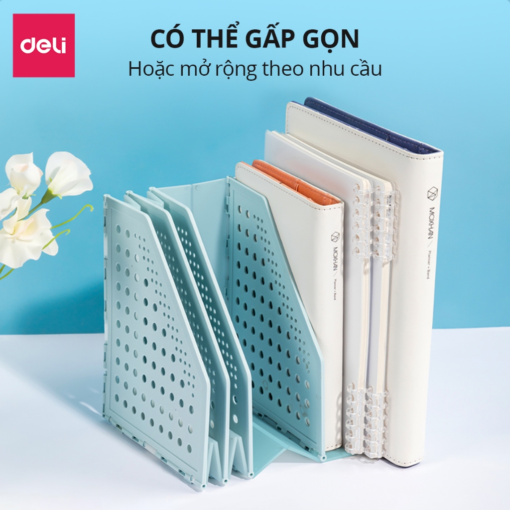 Giá Khay Kệ Đựng Tài Liệu Deli 4 Ngăn, Kệ Hồ Sơ Văn Phòng, Giá Sách Vở Tiện Lợi Màu Pastel Dễ Thương Có Thể Thu Gọn
