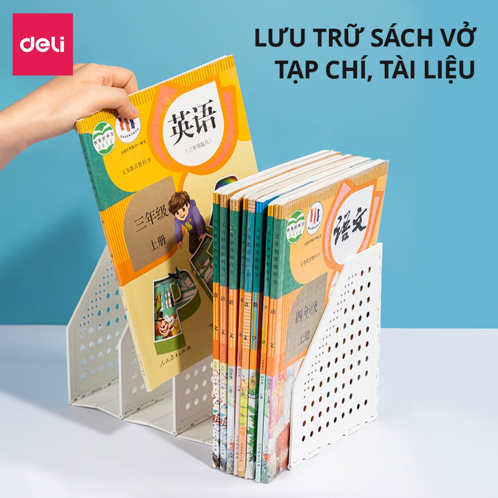 Giá Khay Kệ Đựng Tài Liệu Deli 4 Ngăn, Kệ Hồ Sơ Văn Phòng, Giá Sách Vở Tiện Lợi Màu Pastel Dễ Thương Có Thể Thu Gọn