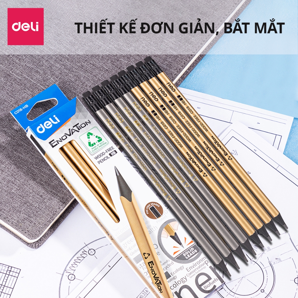 Bút Chì Bạc 1K HB Tam Giác Deli - Dễ Tẩy Xóa An Toàn Vẽ Mỹ Thuật Tập Viết Làm Bài Kiểm Tra Học Sinh Sinh Viên Trẻ Nhỏ