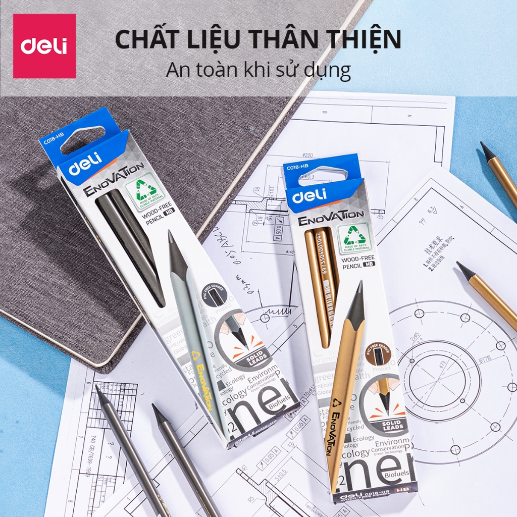 Bút Chì Bạc 1K HB Tam Giác Deli - Dễ Tẩy Xóa An Toàn Vẽ Mỹ Thuật Tập Viết Làm Bài Kiểm Tra Học Sinh Sinh Viên Trẻ Nhỏ