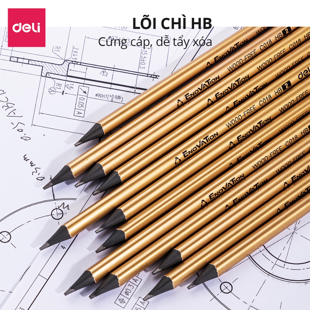 Bút Chì Bạc 1K HB Tam Giác Deli - Dễ Tẩy Xóa An Toàn Vẽ Mỹ Thuật Tập Viết Làm Bài Kiểm Tra Học Sinh Sinh Viên Trẻ Nhỏ