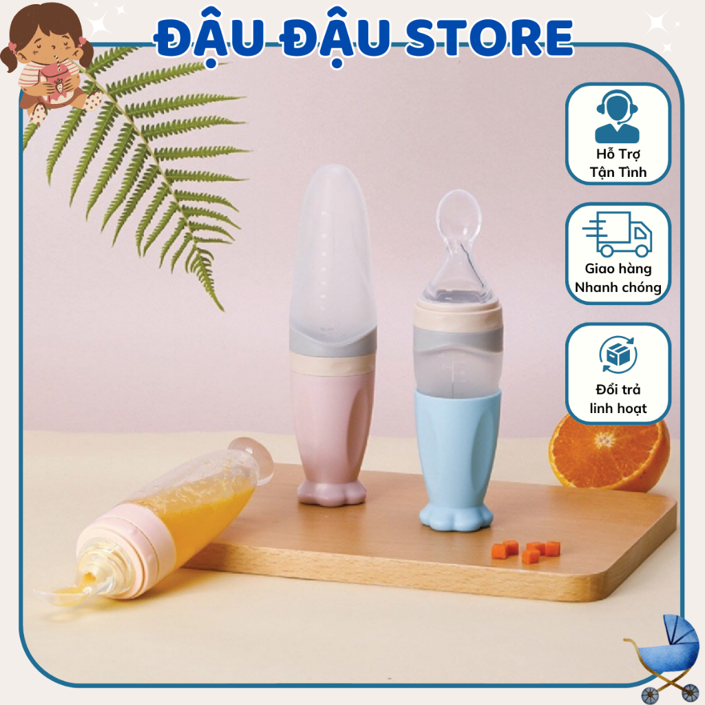 Bình Thìa Bón Ăn Dặm 90ml Cho Bé - Bình Thìa Silicon Cho Bé Đậu Đậu Store