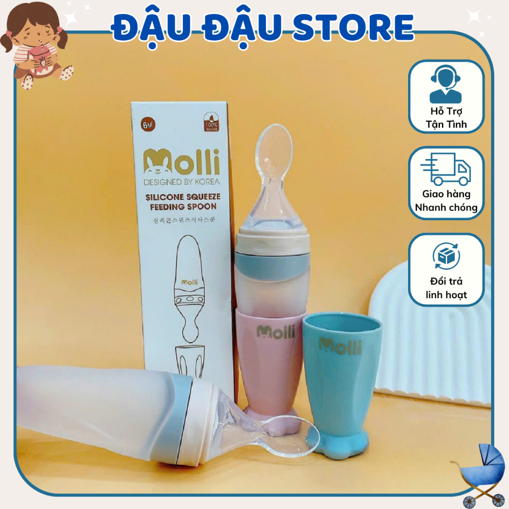 Bình thìa ăn dặm silicon Molli dung tích 90ml cho bé  Đậu Đậu Store - Bình Thìa Ăn Dặm Nhỏ Gọn, Có Nắp Đậy