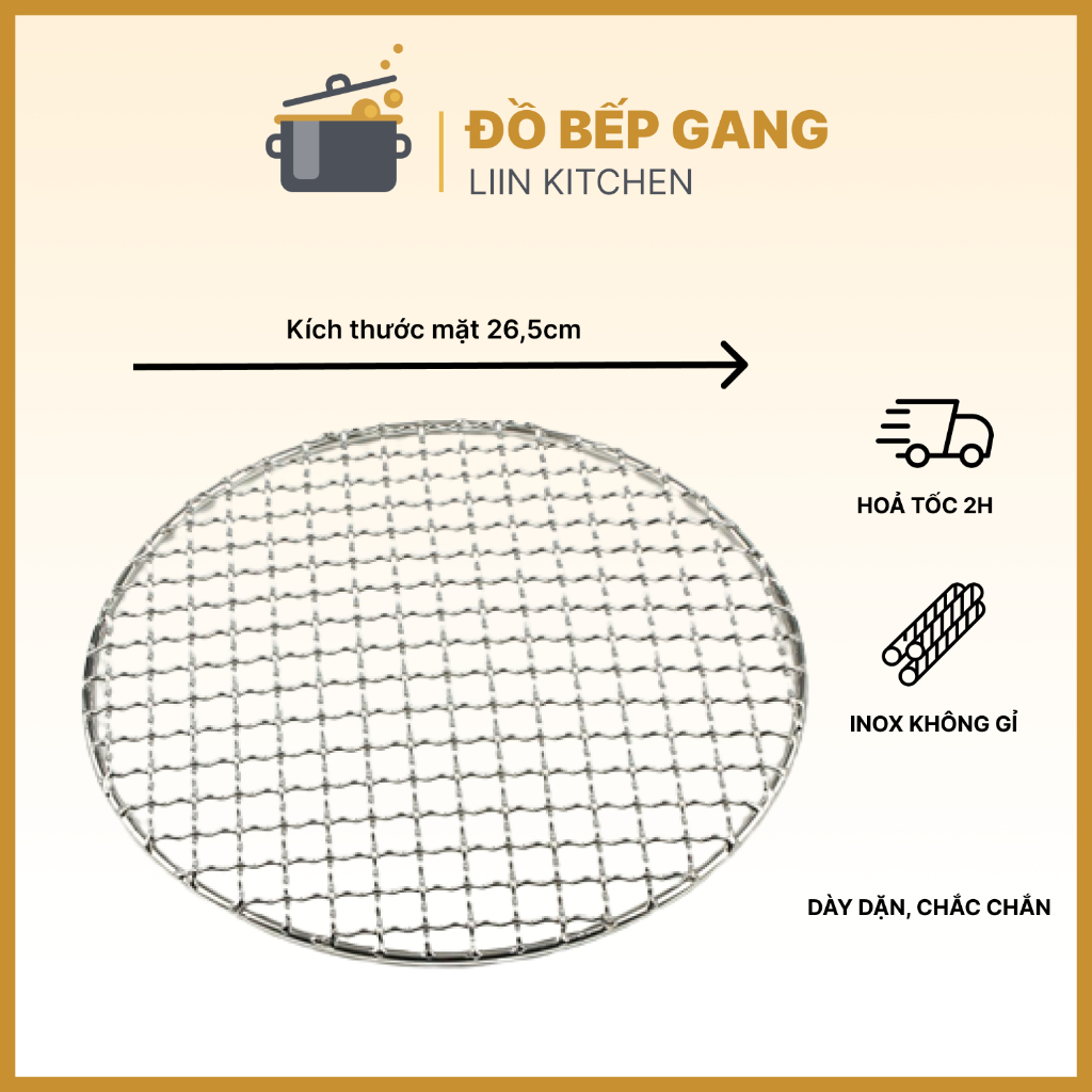 Vỉ nướng BBQ inox 304, vỉ nướng size 26,5cm, vỉ nướng bếp nướng than ...