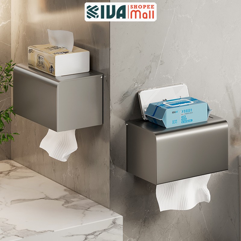 Kệ phòng tắm KIVA để đồ dán tường màu xám, khoan tường chất liệu nhôm hàng không, bộ sưu tập kệ nhà tắm 2024.