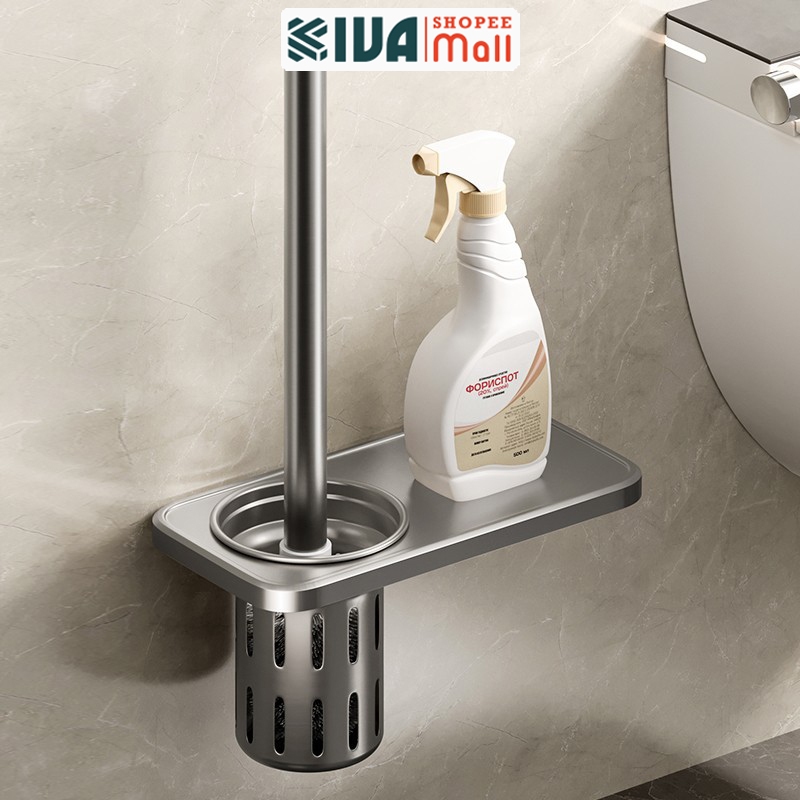 Kệ phòng tắm KIVA để đồ dán tường màu xám, khoan tường chất liệu nhôm hàng không, bộ sưu tập kệ nhà tắm 2024.