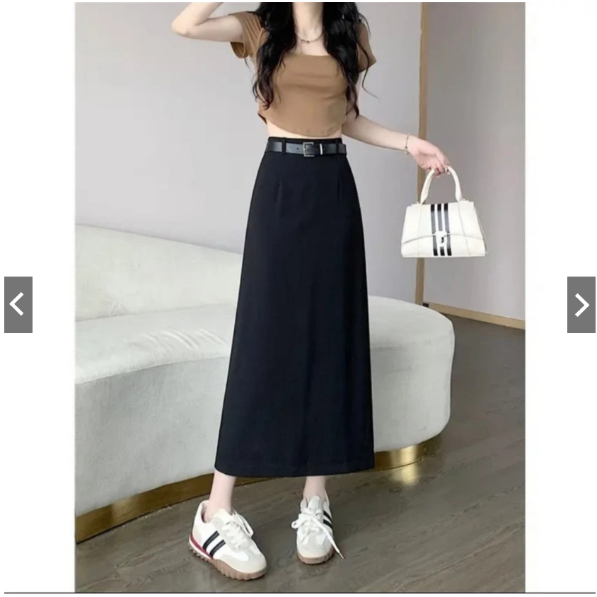 Chân váy chữ A dáng xuông phối đai da (tặng kèm đai)_chất liệu vitex_thời trang công sở_CV91