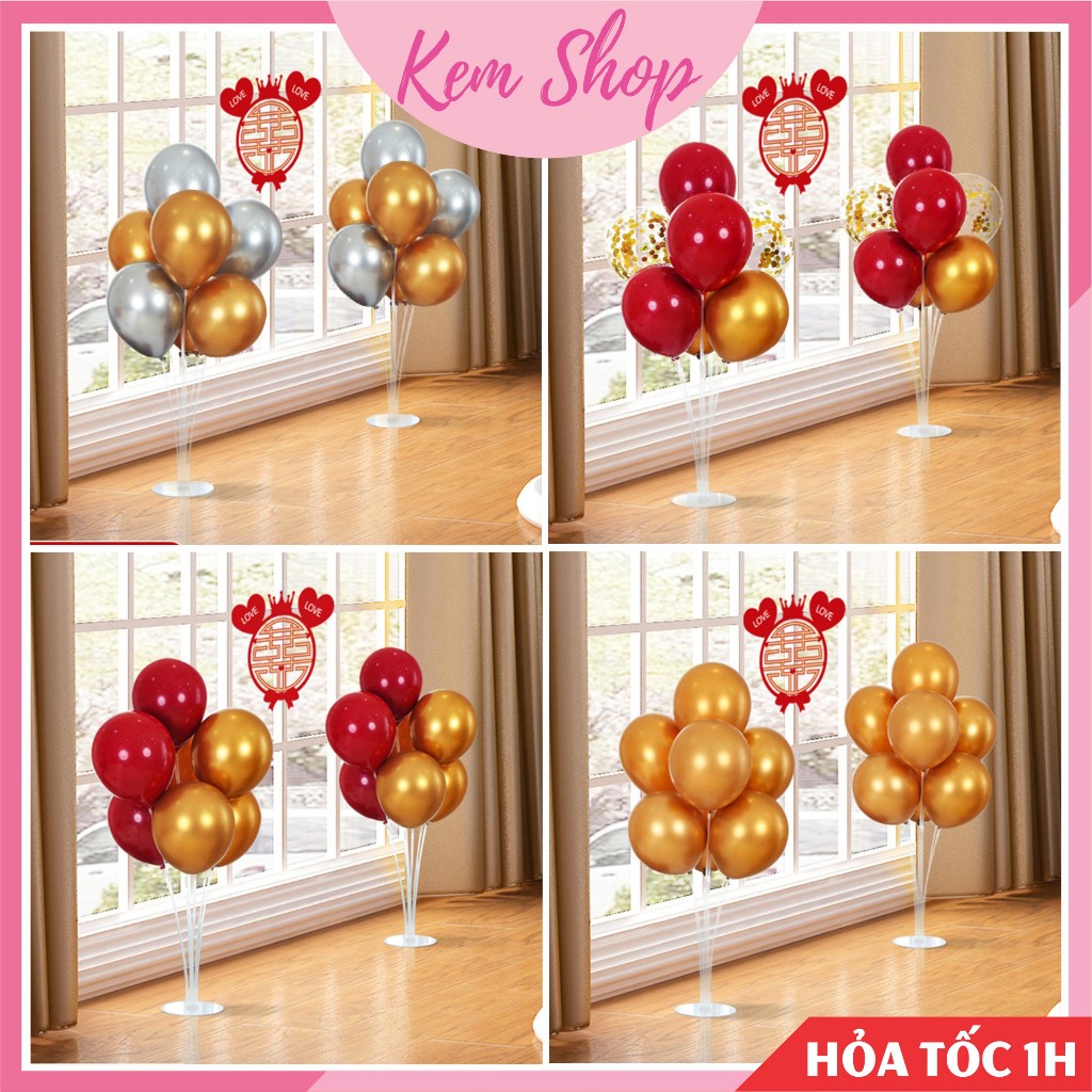 Set trụ nhựa 7 nhánh cao 70cm kèm bóng trang trí đám cưới - Kem Shop