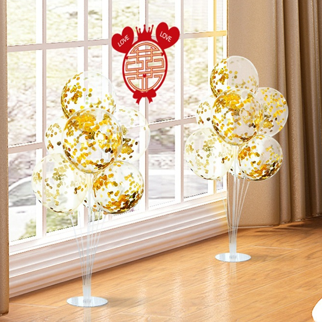 Set trụ nhựa 7 nhánh cao 70cm kèm bóng trang trí đám cưới - Kem Shop
