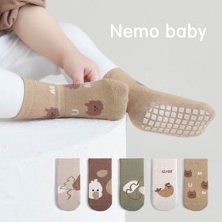 [TẤT TRẺ EM] Set 5 Đôi Tất Sơ Sinh Màu Basic Họa Tiết Cotton Chống Trơn Trượt Cho Bé