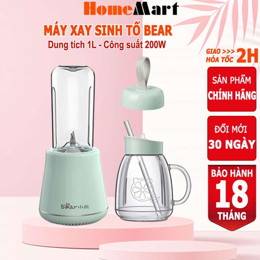 Máy xay sinh tố cầm tay Bear 2 cối xay, công suất lớn, dao 4 lưỡi thép  không gỉ, HomeMart– Hàng chính hãng BH 6-18 tháng