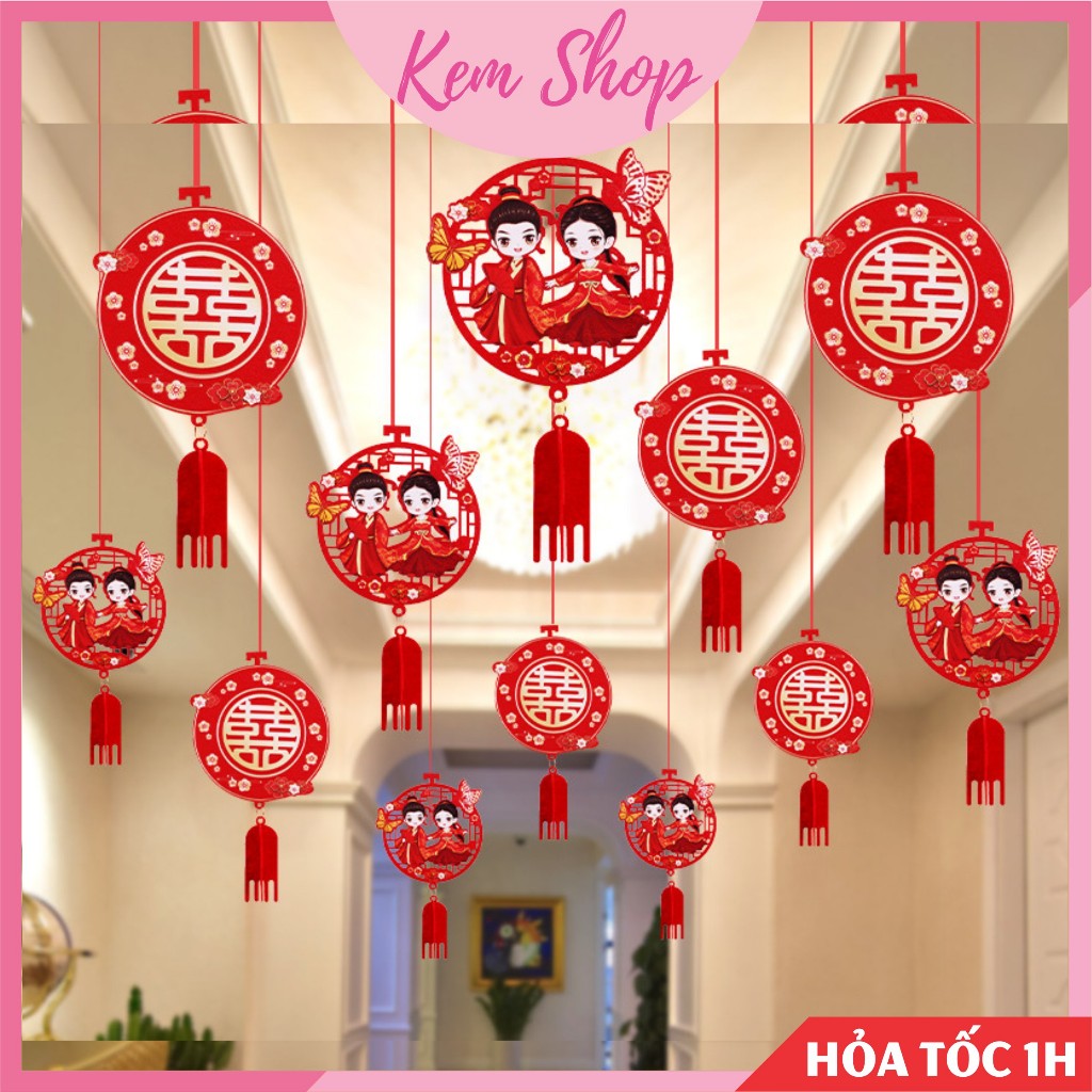 Dây treo chữ hỷ trang trí đám cưới, phòng khách đám cưới phong cách Trung Hoa - Kem Shop K344