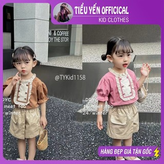 Quần áo trẻ em, Quần áo hè bé gái phong cách Hàn, áo cổ ren 2 màu và quần giả váy cho bé 9-20kg S1158 | Tiểu Yến KID