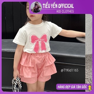 Quần áo trẻ em, Quần áo hè bé gái, áo thun nơ hồng và quần váy hồng cho bé 9-20kg S1165 | Tiểu Yến KID