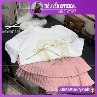 Quần áo trẻ em, Quần áo hè bé gái, set áo trái tim và chân váy xếp ly 2 tầng cho bé 12-27kg S1126 | Tiểu Yến KID
