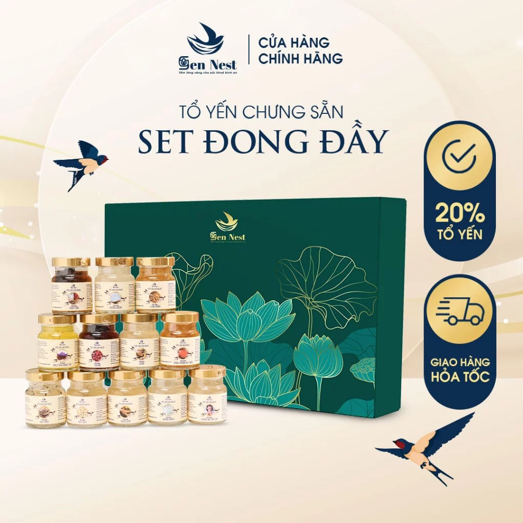SET 12 HŨ YẾN SÀO chưng sẵn Khánh Hòa thượng hạng , hương vị tự nhiên tiệt trùng loại bỏ vi khuẩn Se