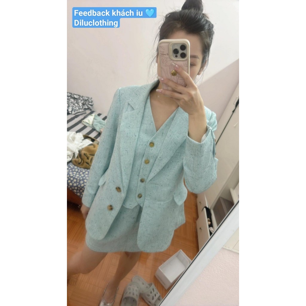 Bộ - Áo blazer nữ kèm gi lê & chân váy [MAY THEO SỐ ĐO] - chất liệu cao cấp, 2 lớp, lót lụa mềm, ĐỦ MÀU