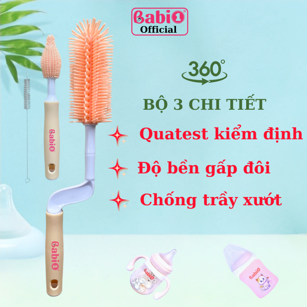 Bộ Cọ Rửa Bình Sữa Silicon Babi 1 Set 3 Chi Tiết gấp Gọn Tiện Dụng